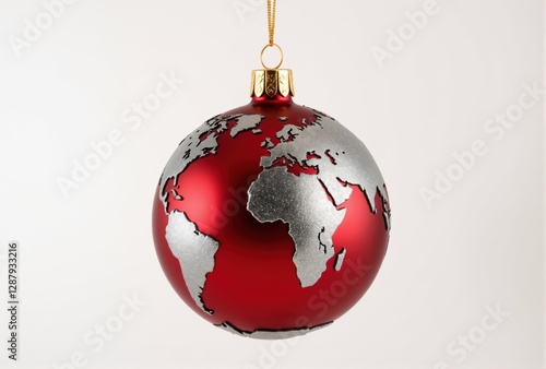 Red Christmas Ornament with Embossed World Map