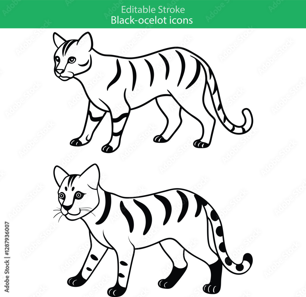 Obraz premium Black Ocelot Icons Editable Stroke, Line Art, Wild Cat, Vector, Illustration, Design, Graphic, Clipar