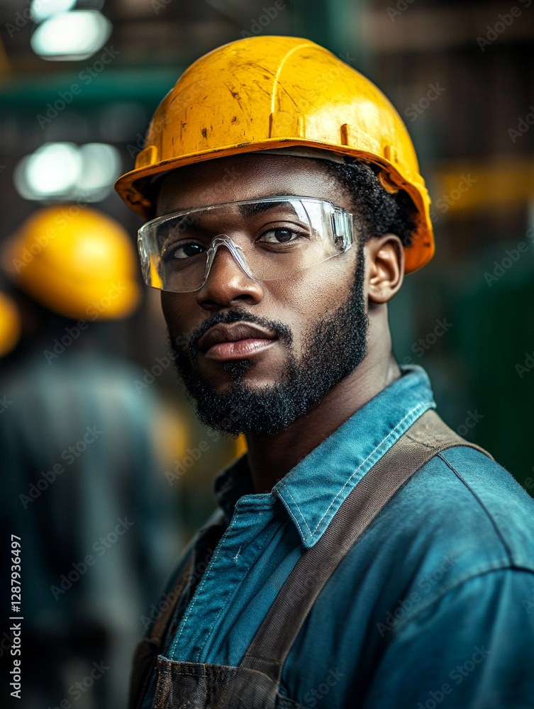 Portrait of a construction worker in a safety helmet Portrait of a construction worker in a safety helmet