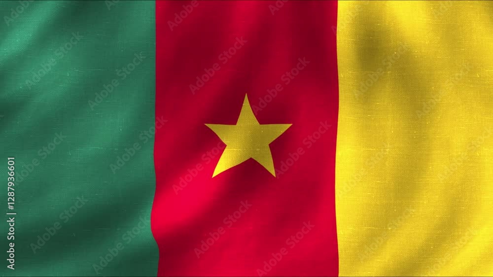 Cameroon national flag with fabric pattern moving in smooth waves Cameroon national flag with fabric pattern moving in smooth waves