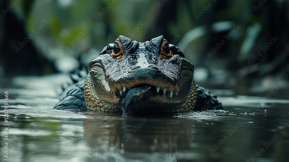 Fototapeta premium American Alligator in its Natural Habitat: A Majestic Predator in the Swamp