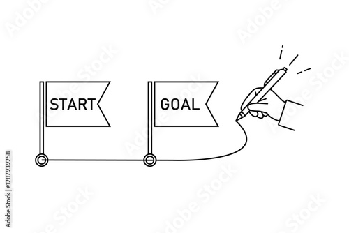 スタート地点からゴール地点までペンで線を引く人物の手元のイラスト