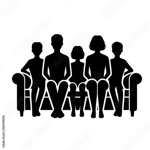 Silhouette of a large family sitting on a couch