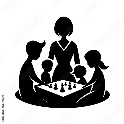 Silhouette of a family playing chess together
