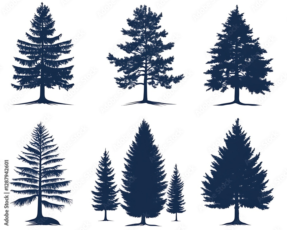 Obraz premium Silhouette Pine Trees Collection