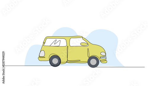 Vector illustration of a yellow car. Modern flat in continuous line style.