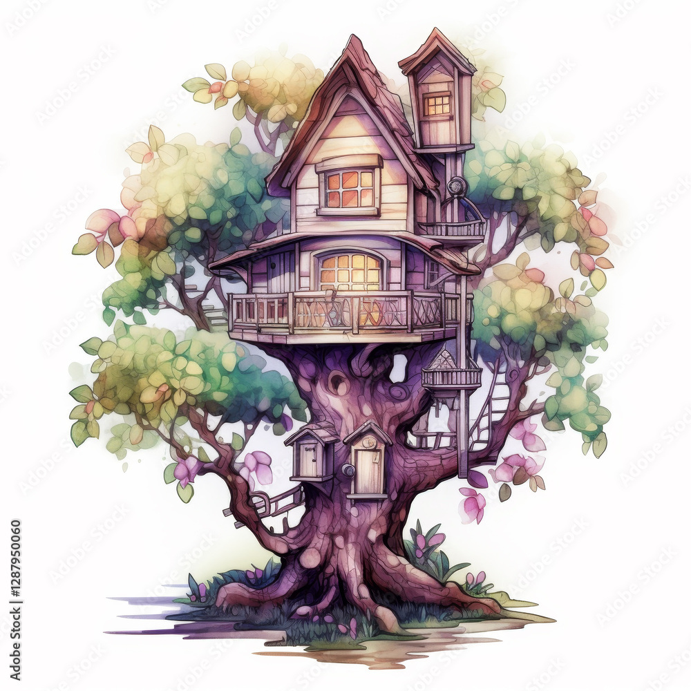 Fototapeta premium tree house sticker on white background
