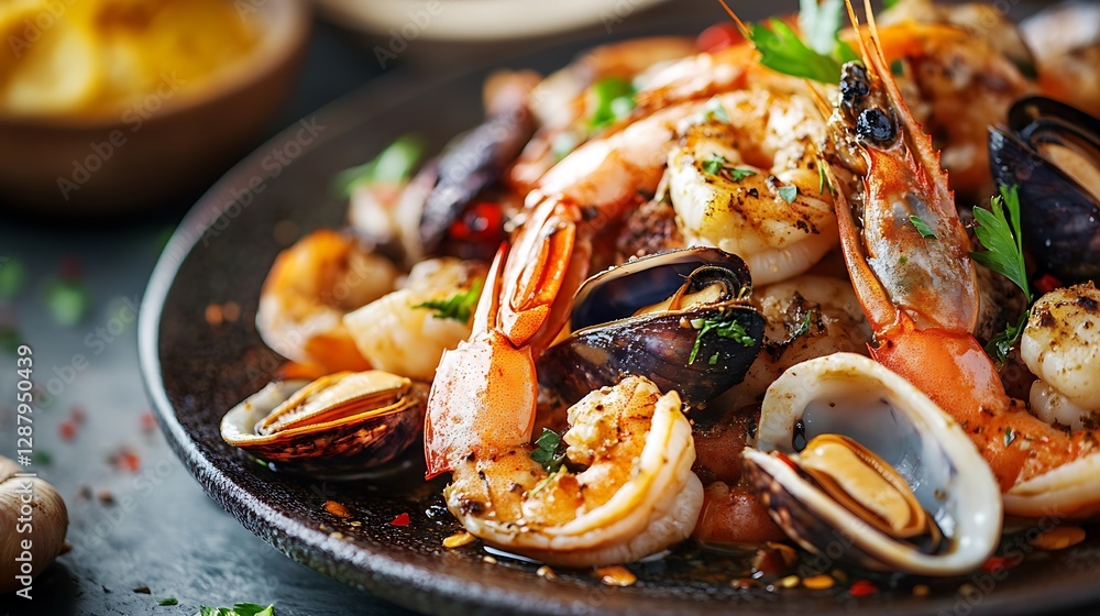 A Delicious and Beautifully Plated Dish of Seafood – Gourmet Culinary Creation A Delicious and Beautifully Plated Dish of Seafood – Gourmet Culinary Creation