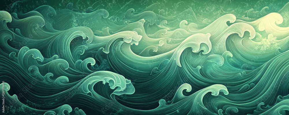 A vibrant green wave pattern with soft flowing curves and gradients A vibrant green wave pattern with soft flowing curves and gradients