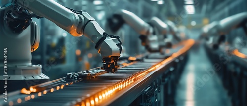 AI-driven industrial robotics increase efficiency in factories.