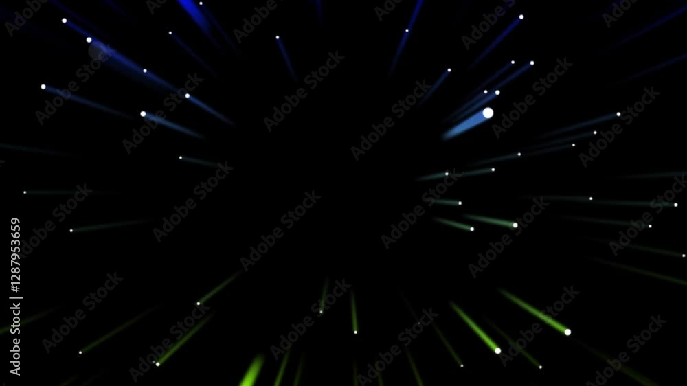 Speed of light motion seamless loop. Neon line zoom meteor space theme. Glowing neon stripes line animation backghround.
