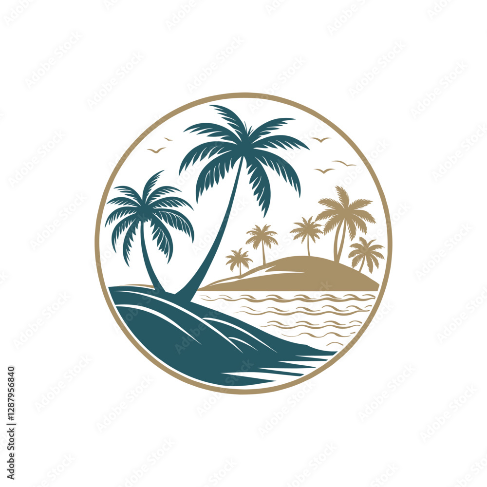 Obraz premium beach silhouette logo vector line art logo design