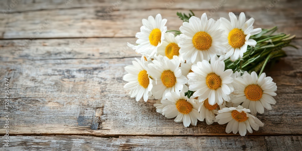 Obraz premium A bouquet of fresh-cut flowers on a rustic wooden table