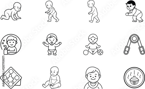 Infant Development Stages Crawling, Walking, Playing, Growing Icons