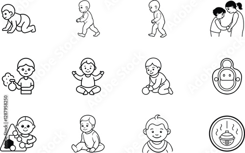 Child Development Stages Baby, Toddler, and Elderly Care Icons