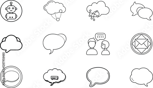 Communication Icons Robot, Cloud Computing, Chatbots, Messaging Symbols