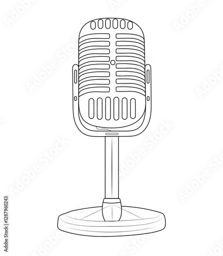 Vector monochrome recorder microphone line art illustrations
