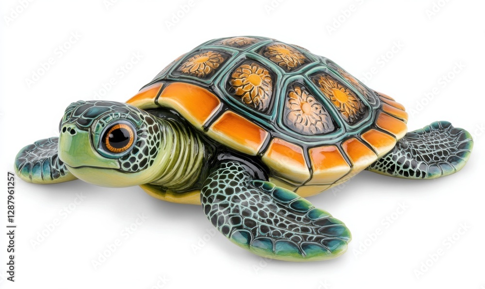 Obraz premium Colorful ceramic turtle figurine on white background, ideal for home decor
