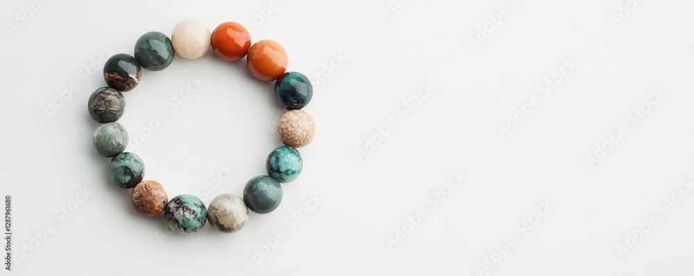 Natural stone bracelet with earthy tones elegantly displayed on a wooden surface, showcasing its organic beauty. Natural stone bracelet with earthy tones elegantly displayed on a wooden surface, showcasing its organic beauty.