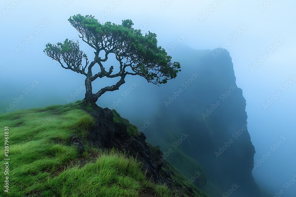 Obraz premium Misty Mountaintop Tree