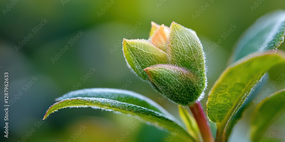 A close-up of an unopened flower bud about to bloom A close-up of an unopened flower bud about to bloom