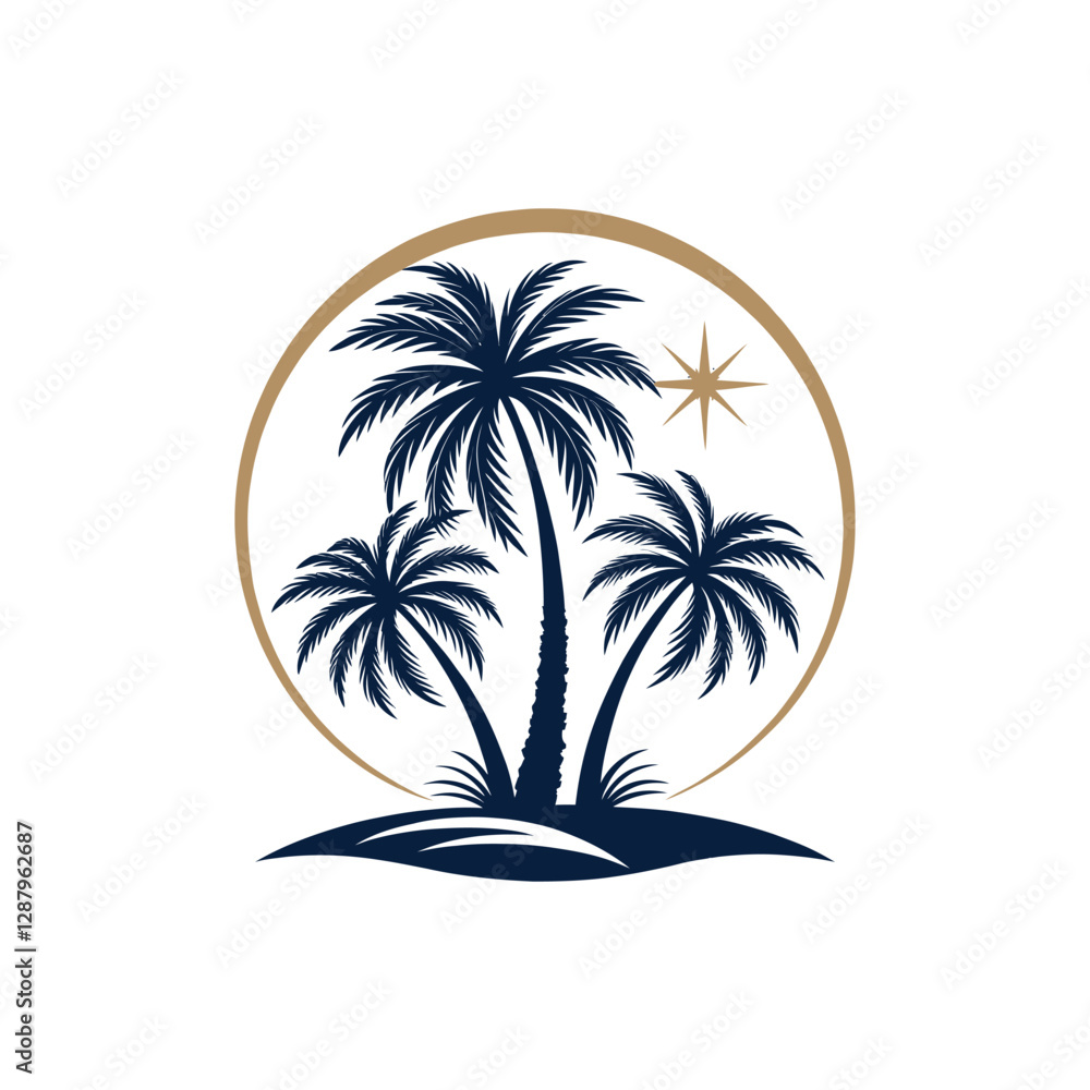 Fototapeta premium beach silhouette logo vector line art logo design
