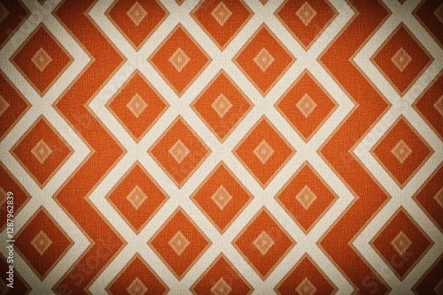 Geometric pattern features bold diamonds in warm orange and crea