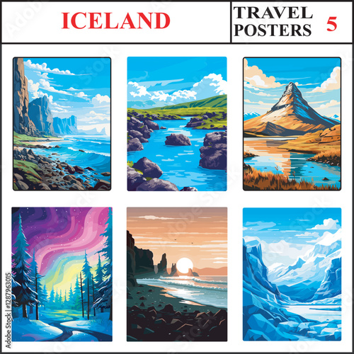 Iceland Strandir Coast Blue Lagoon Kirkjufell Travel Poster Wall Art Print Collection Set Part 5
