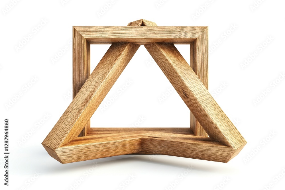 A geometric wooden sculpture featuring a triangular shape, embodying modern design aesthetics. A geometric wooden sculpture featuring a triangular shape, embodying modern design aesthetics.