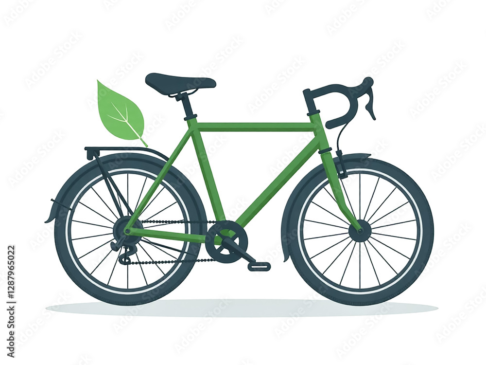 Fototapeta premium Ecology Logo . Symbol of nature conservation. Recyclable. A green bicycle with leaves on it. The bike is parked on a white background