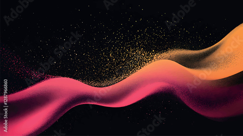 Dynamic abstract digital artwork with a wave-like pattern in vibrant hues on a dark background