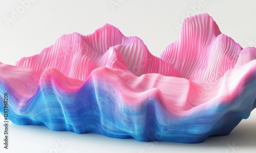 Colorful abstract bowl with wavy edges, showcasing pink and blue hues, against a plain background