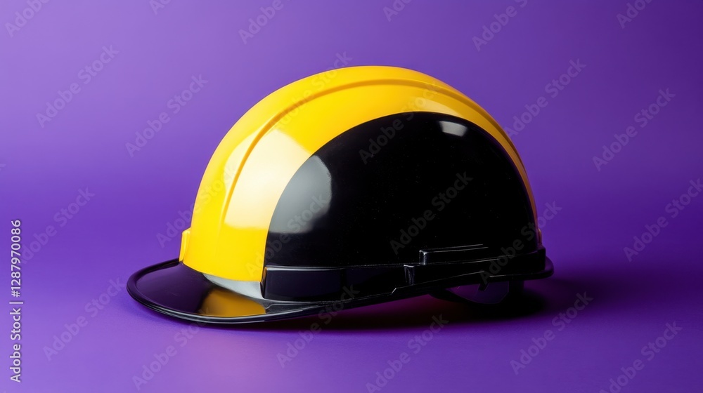 Fototapeta premium A black and yellow safety hard hat combination on a striking purple background