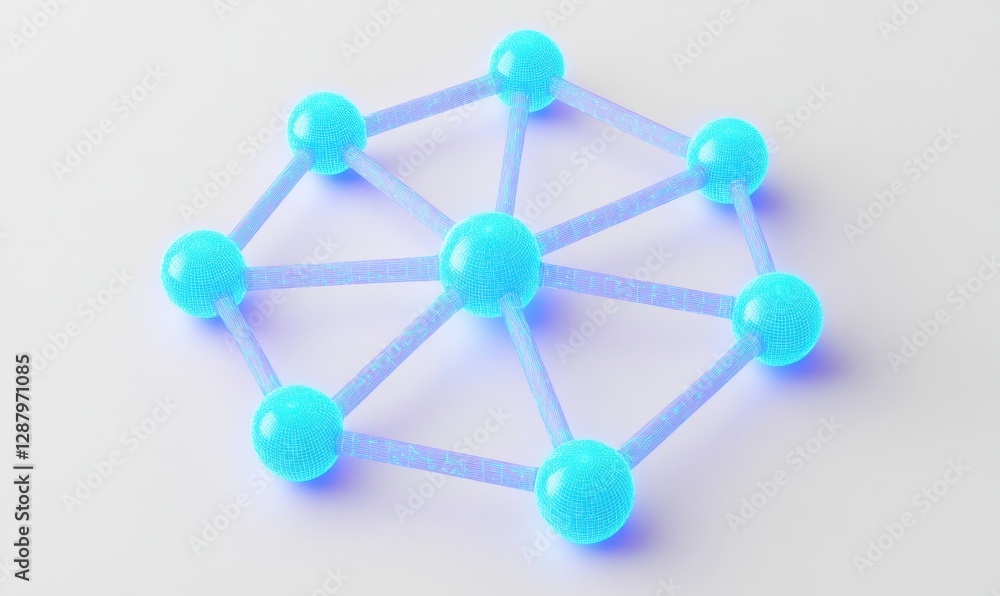 Connected blue spheres network on white, for science or tech visuals Connected blue spheres network on white, for science or tech visuals