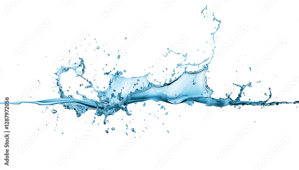 Line of Blue water splash with small drops on transparent background Line of Blue water splash with small drops on transparent background