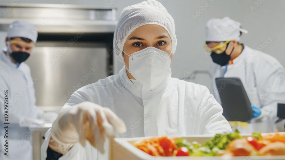 worker packaging food at laboratory worker packaging food at laboratory