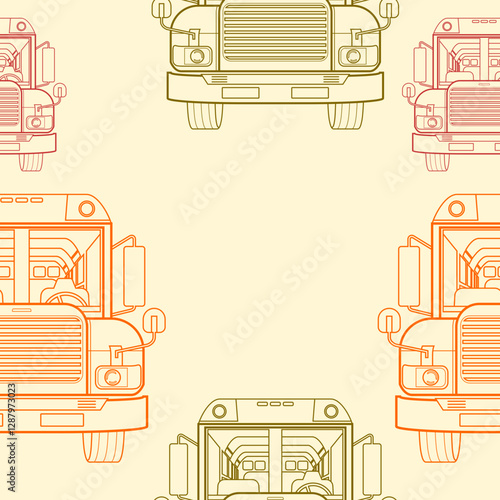 Editable Outline Style Front View School Bus Vector Illustration With Various Colors Seamless Pattern for Creating Background of Transportation Vehicle or School and Education Related Design