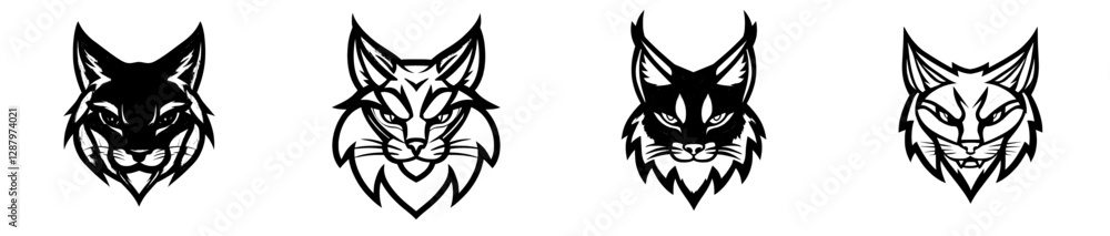 Fototapeta premium Modern cartoon mascot featuring the head of a lynx animal, resembling a wild bobcat, is a symbol often used for hunting sport clubs or football teams, represented by a wildcat lynx icon, and