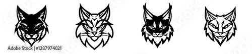 Modern cartoon mascot featuring the head of a lynx animal, resembling a wild bobcat, is a symbol often used for hunting sport clubs or football teams, represented by a wildcat lynx icon, and