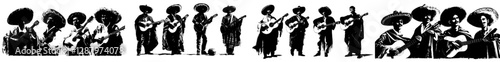 At the cinco de mayo festival, Mexican musicians perform in a lively atmosphere, complete with a mariachi music band featuring cartoon characters playing the guitar and maracas