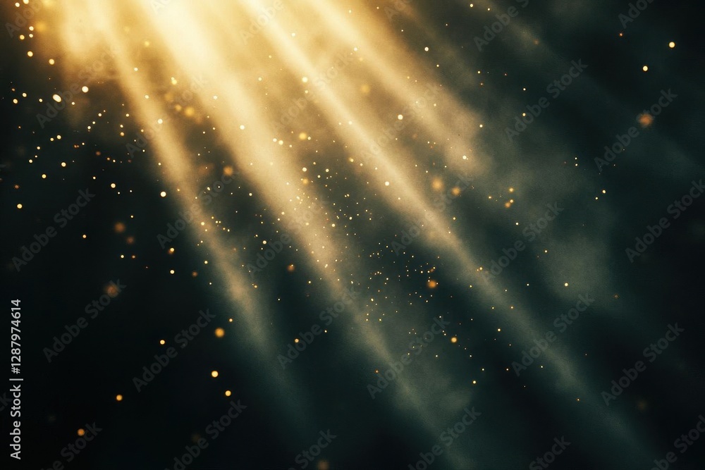 Obraz premium ethereal light rays piercing through darkness, creating dramatic atmospheric beams with floating particles, perfect for cinematic overlays and artistic compositions