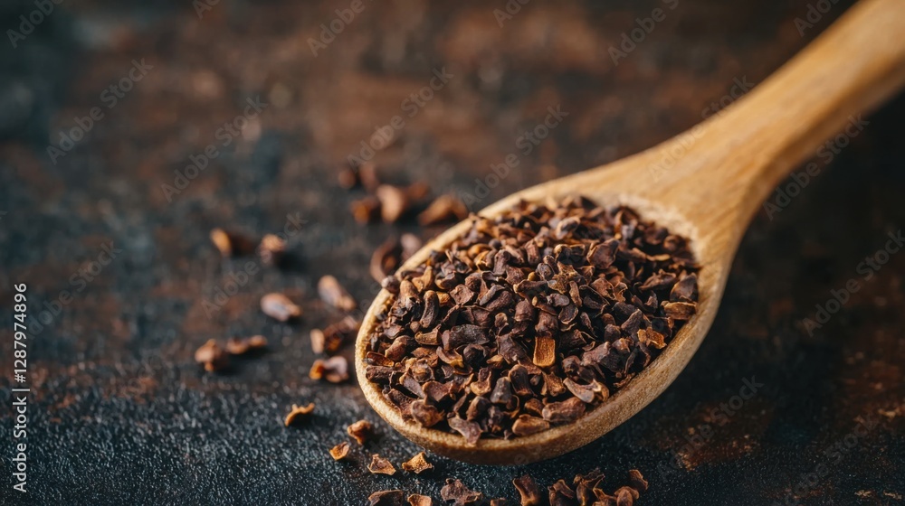Dry clove spice on a wooden spoon close up. Spicy spice of cloves. Dry spice cloves. Dry clove spice on a wooden spoon close up. Spicy spice of cloves. Dry spice cloves.
