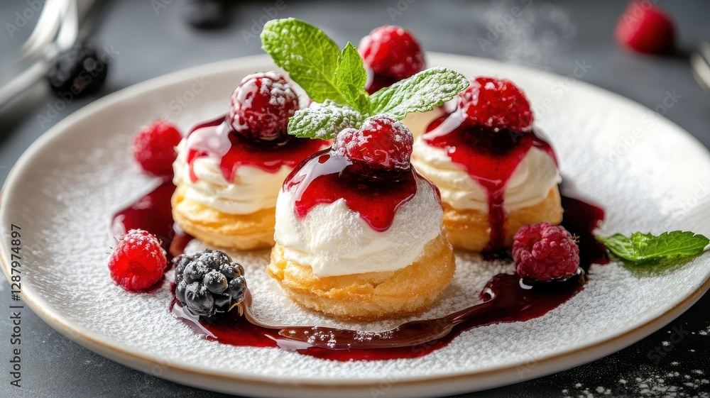 Elegant dessert platter featuring delightful custard cookie cream puffs, perfect for any special occasion. Elegant dessert platter featuring delightful custard cookie cream puffs, perfect for any special occasion.