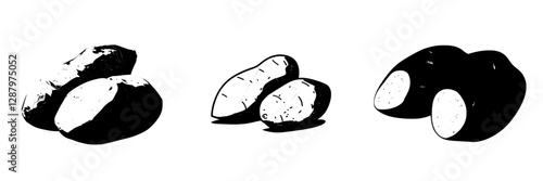 Sweet potatoes are a type of natural vegetable that has become a staple of modern healthy food, characterized by isolated cartoon tubers, organic veggies, and ripe plants with distinctive red peels,