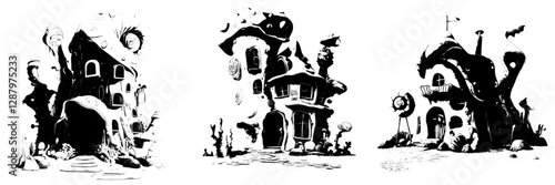 A magical underwater abode resembling a fairy snail shell, fit for a sorceress or a sea mermaid, with a modern fairytale twist, featuring a curved spiral shape, wooden door, and adorned with seaweeds