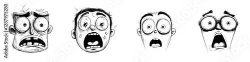A modern cartoon face icon depicting a frightened and humorous emoji with a scared facial expression, characterized by wide open or goggle eyes and a wry mouth, symbolizing fear or shock feelings on