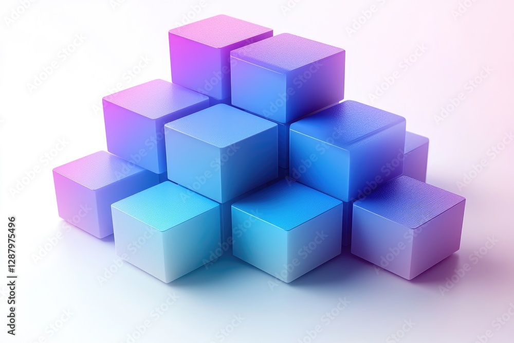 A Stacked Arrangement of Colorful Cubes on a White Background A Stacked Arrangement of Colorful Cubes on a White Background