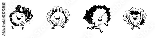 A cartoon character of Chinese cabbage is shown engaging in a modern and healthy lifestyle, with lettuce participating in running exercises and sports recreation, symbolizing natural food and a fit