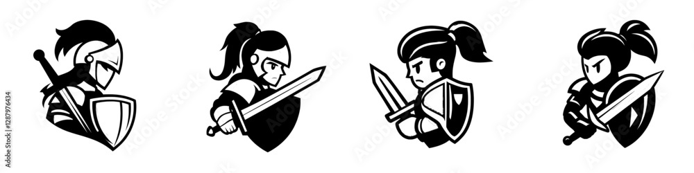 A medieval knight mascot is depicted as an isolated warrior with red feathers in his helmet, wielding a sword and shield, symbolizing a modern representation of an old European warrior in a metal A medieval knight mascot is depicted as an isolated warrior with red feathers in his helmet, wielding a sword and shield, symbolizing a modern representation of an old European warrior in a metal