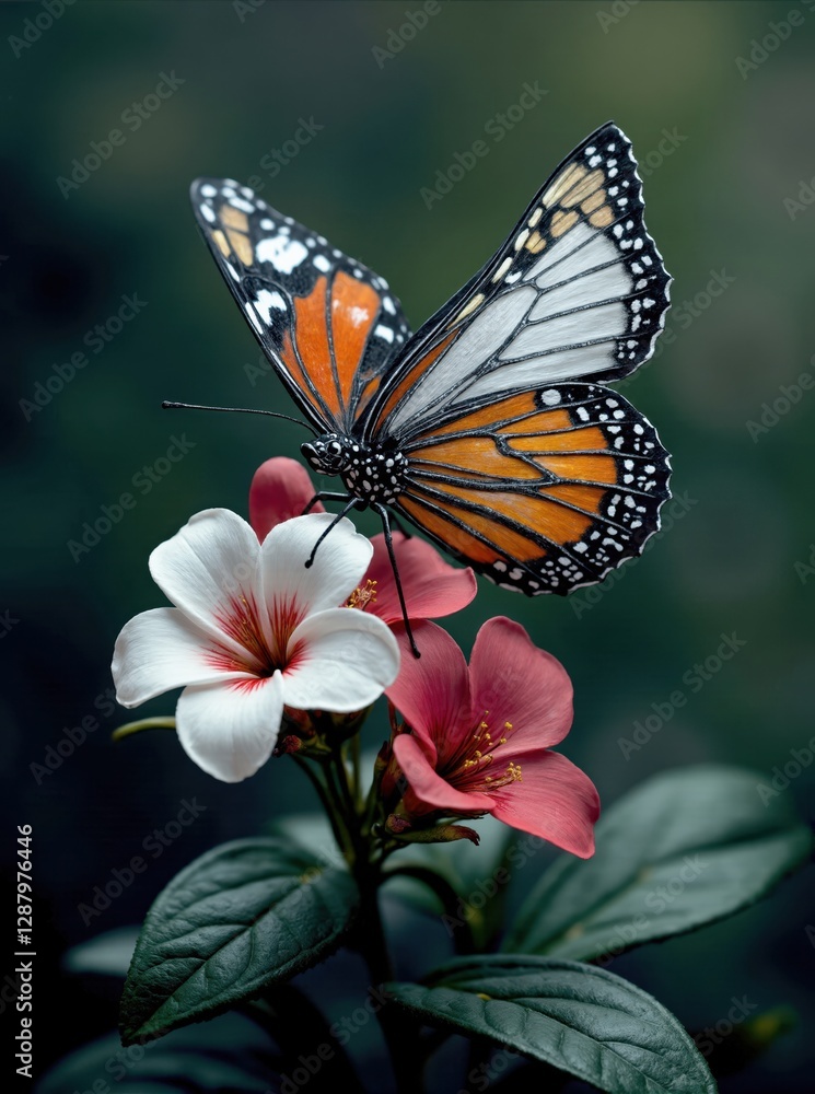 Fototapeta premium Plain Tiger Butterfly on Medinilla Flowers